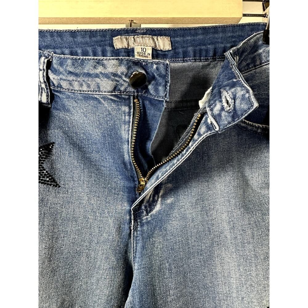 VIA RITINA Women's Denim Rhinestone Star Skinny Jeans Blue Size 10 - Picture 10 of 14